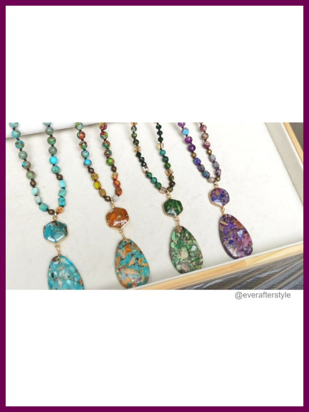 Handmade Natural Stone Beaded Boho Long Necklace with Jade Pendant - Picture 6 of 6